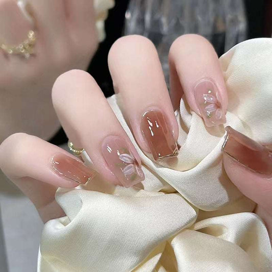 Camellia Flower Short Press On Nails