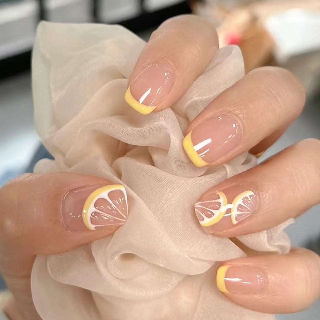 Short Size Lemon Press On Nails 24 Pcs for Summer