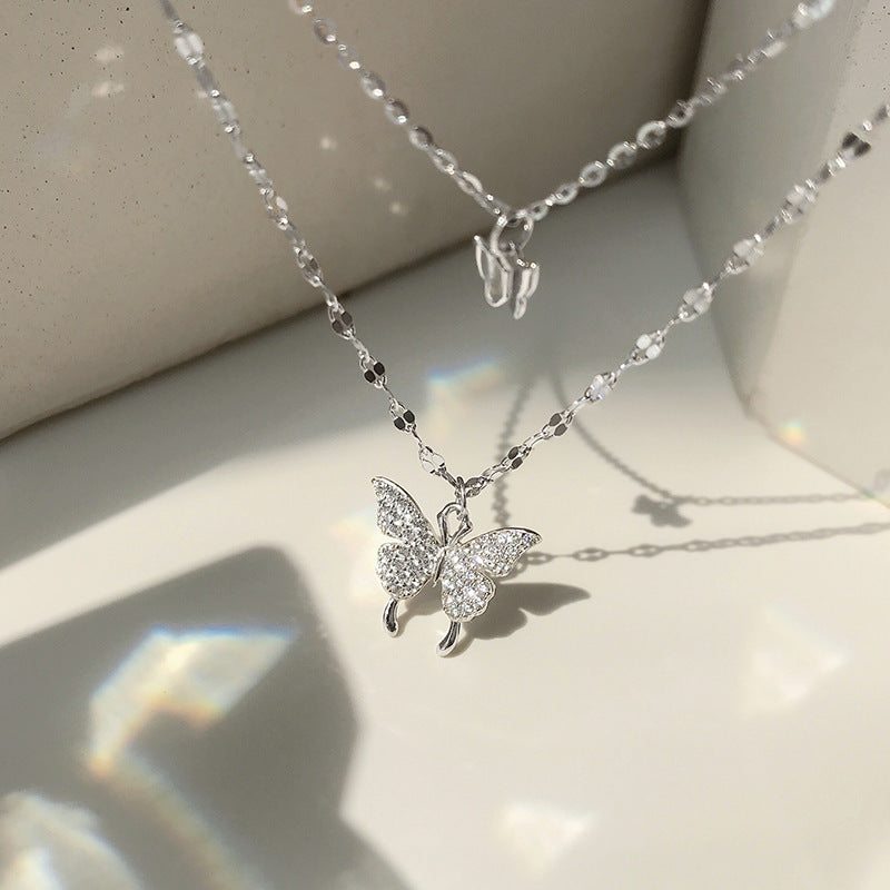 S925 Silver Sterling Shinny Butterfly Necklace for Women