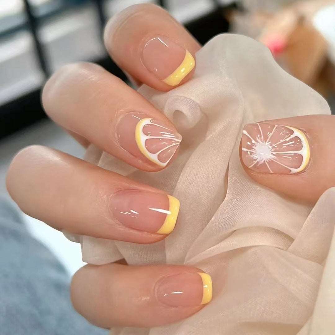 Short Size Lemon Press On Nails 24 Pcs for Summer