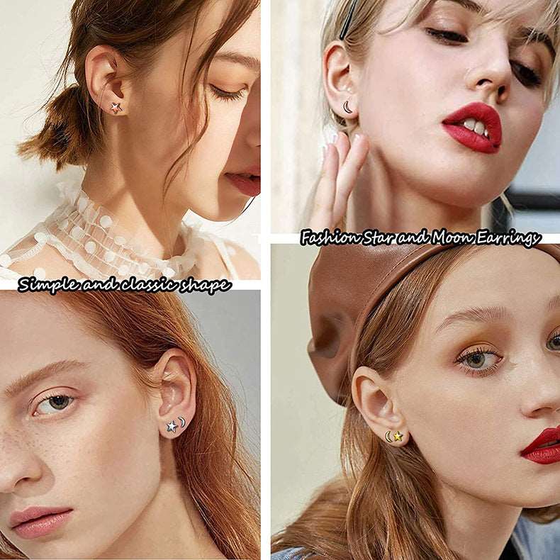 S925 Silver Earrings Unisex Earrings 5 Angles Star Earrings Studs