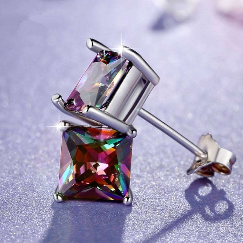 2 Pack of Unisex Rainbow Color Earrings Studs