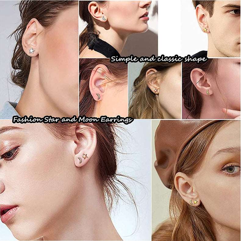 S925 Silver Earrings Unisex Earrings 5 Angles Star Earrings Studs