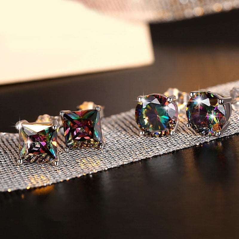 2 Pack of Unisex Rainbow Color Earrings Studs