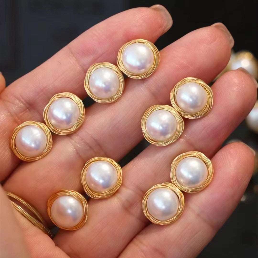 2 Pairs of Plated with 14K Gold Baroque Pearl Earrings Stud