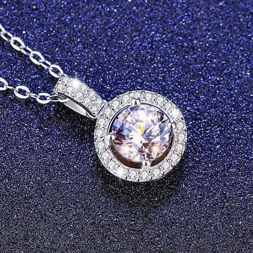 S925 Silver Plated with White Gold Moissanite Pendant Necklace Set