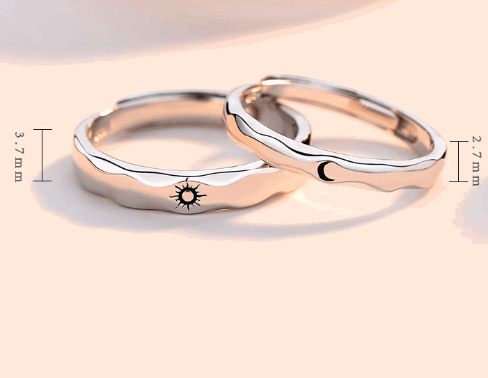 Sun and Moon Couple Rings Love Rings S925 Silver Plated with Platinum