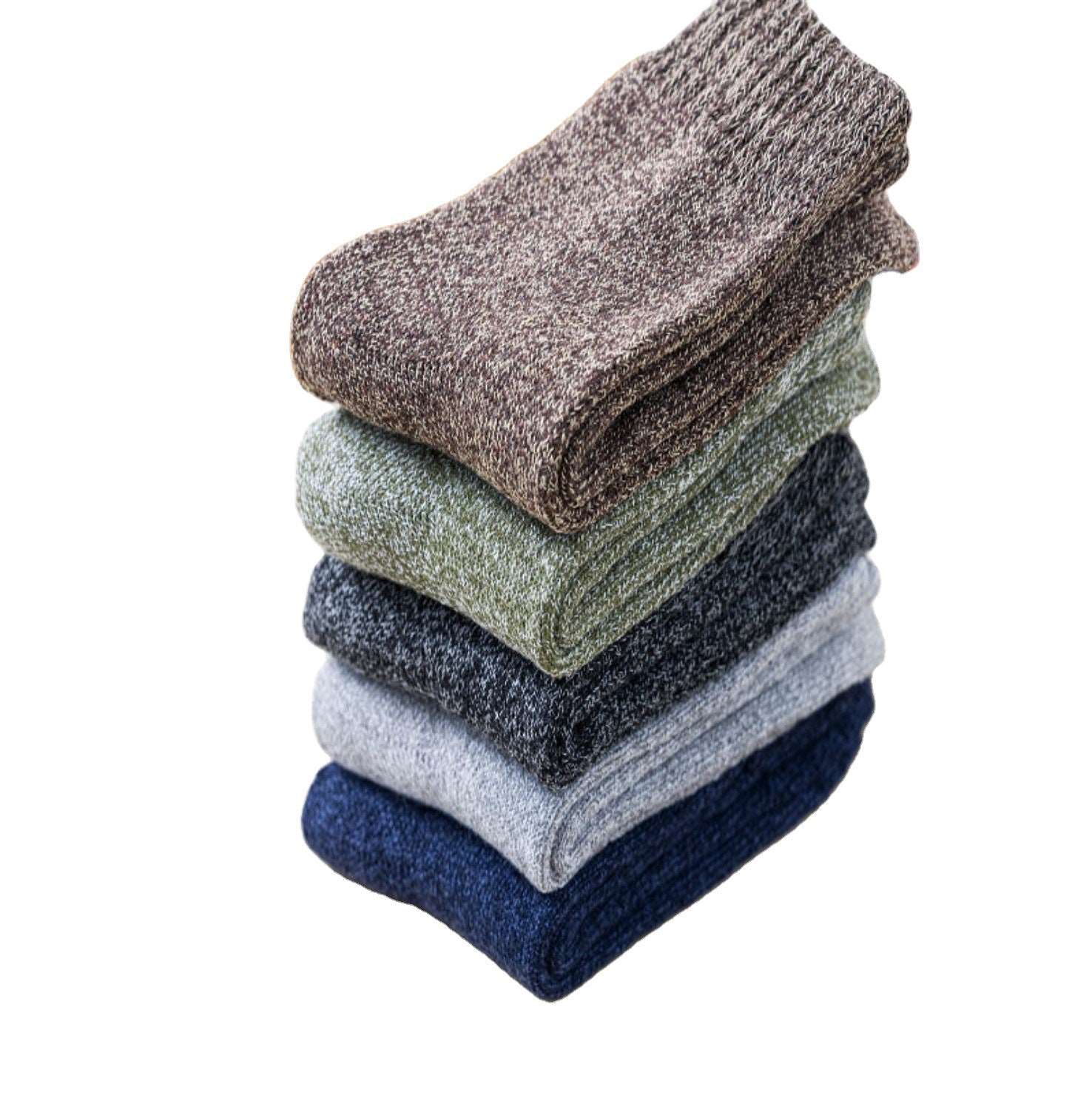 5 pairs Winter Male Thickening Warm Socks Casual Medium Tube Solid Color Cotton Socks Wool Socks Business Mature Man Home Socks