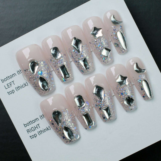 1 Pack Shiny Star Medium False Nails