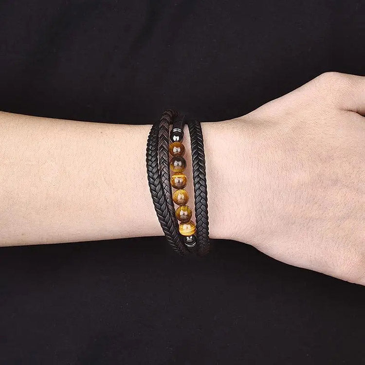 4 Layers Tiger's Eye Genuine Leather Bracelet for Men