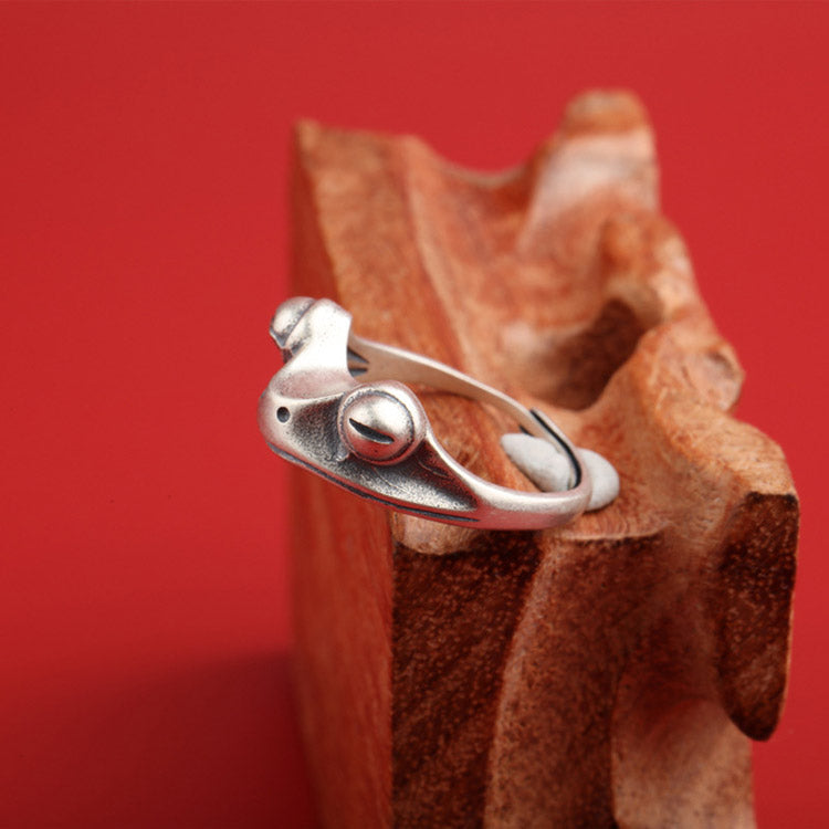 Handcrafted Frog S925 Sterling Silver Adjustable Ring