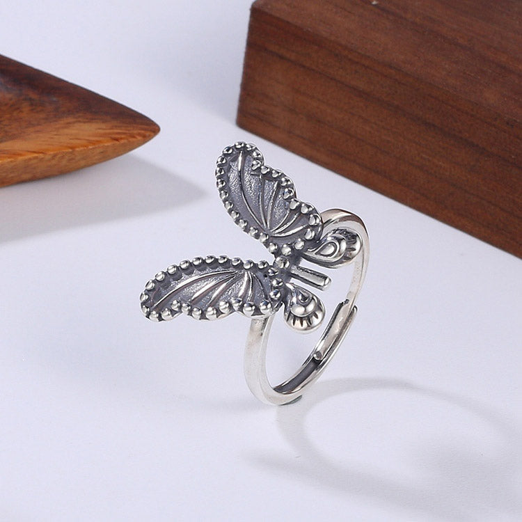 Handcrafted Butterfly S925 Sterling Silver Adjustable Ring