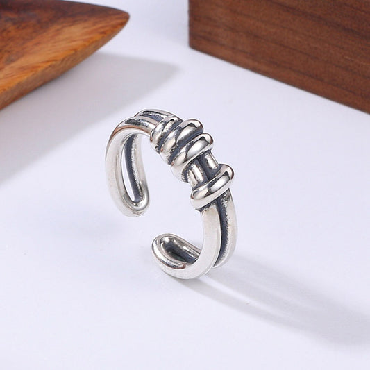 Handcrafted Lucky Knot for Couples S925 Sterling Silver Adjustable Ring