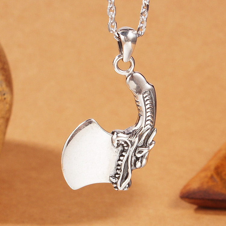 Handcrafted Lucky Dragon Axe S925 Sterling Silver Pendant