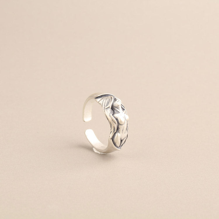 Handcrafted Naked Women S925 Sterling Silver Adjustable Ring