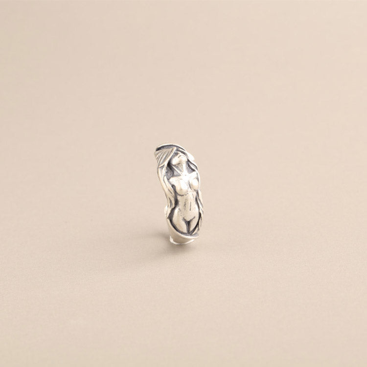 Handcrafted Naked Women S925 Sterling Silver Adjustable Ring