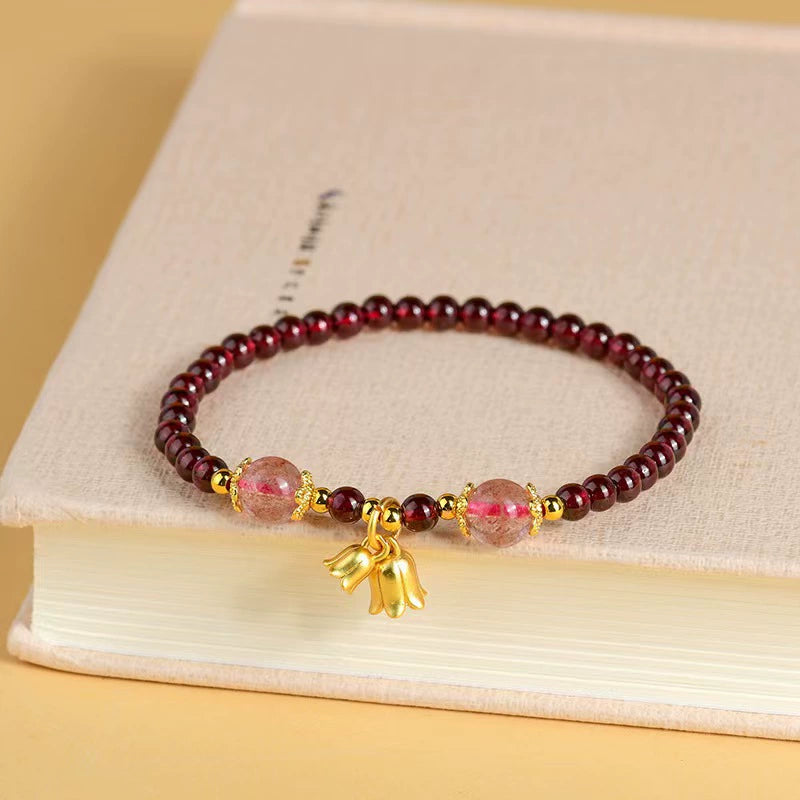 Garnet & Orchid Pendant with Strawberry Quartz Bracelet Single Loop