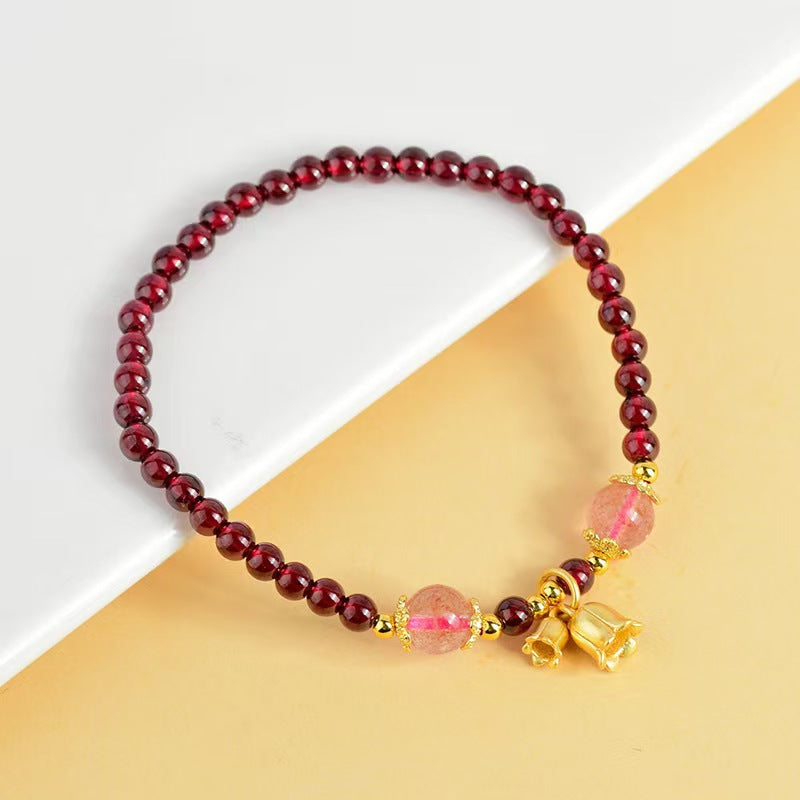 Garnet & Orchid Pendant with Strawberry Quartz Bracelet Single Loop