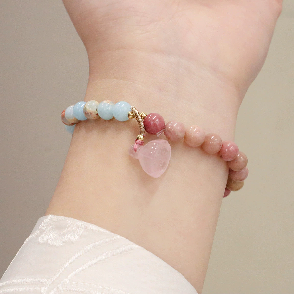 Shoushan Stone, Rose Quartz & Strawberry Quartz Bracelet