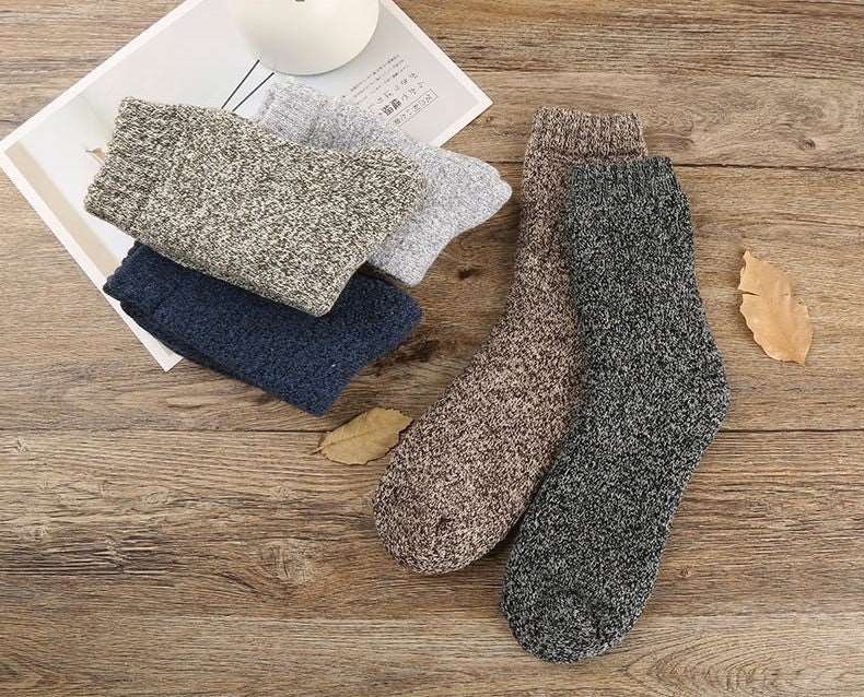 5 pairs Winter Male Thickening Warm Socks Casual Medium Tube Solid Color Cotton Socks Wool Socks Business Mature Man Home Socks