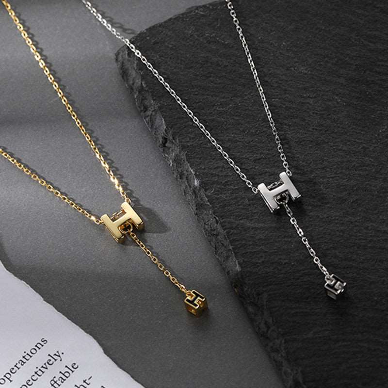 S925 Silver Sterling Letter H Necklace for Women