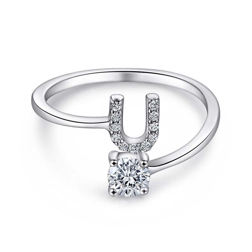 S925 Silver Sterling Letter A-Z Open Ring for Women