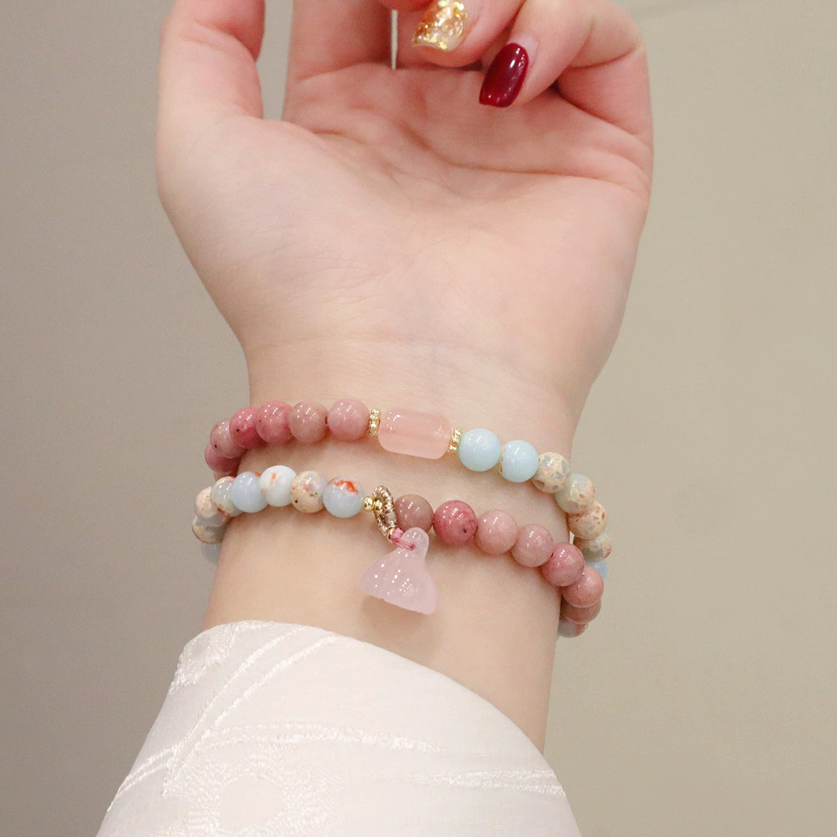 Shoushan Stone, Rose Quartz & Strawberry Quartz Bracelet