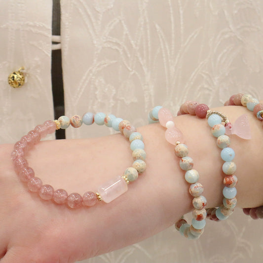 Shoushan Stone, Rose Quartz & Strawberry Quartz Bracelet