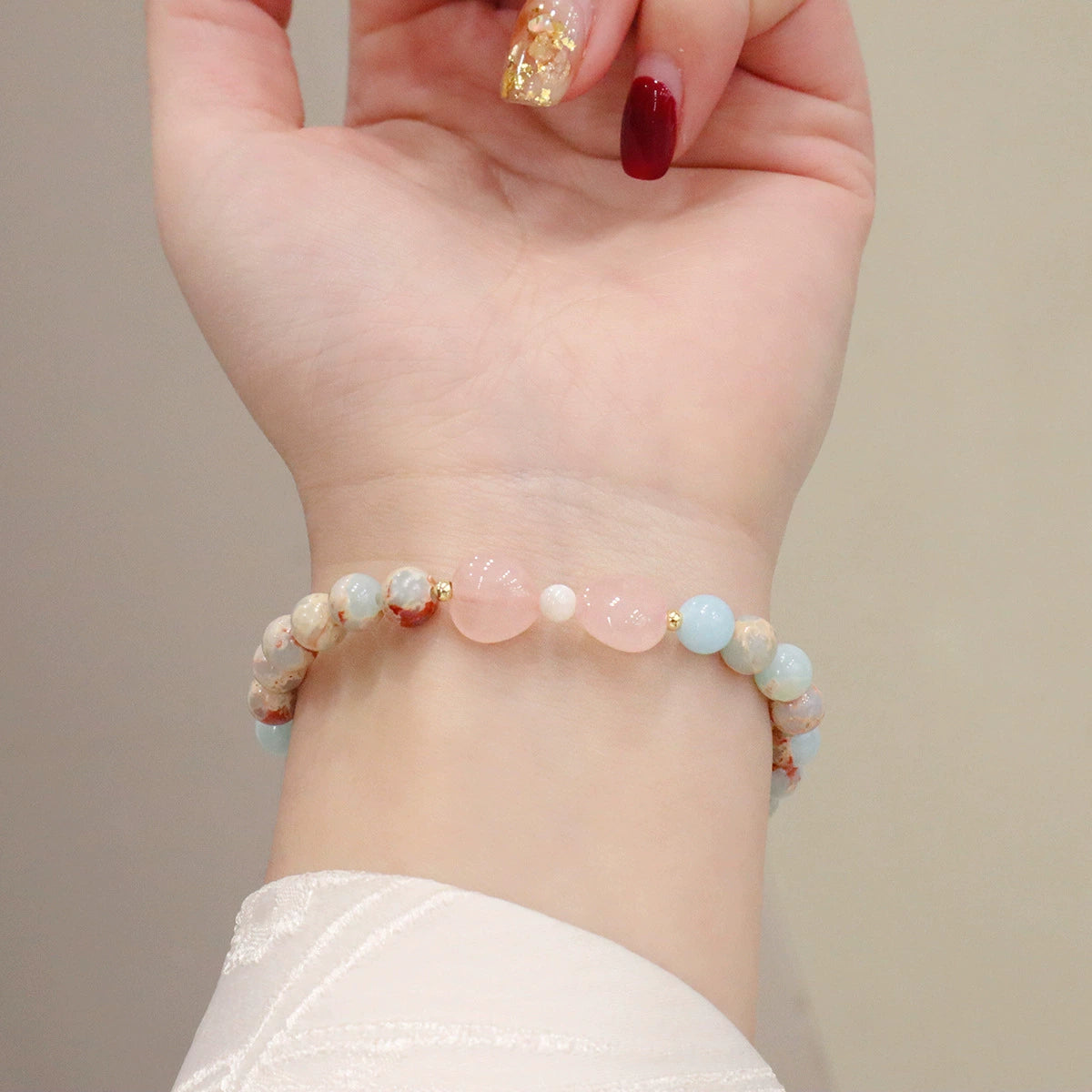 Shoushan Stone, Rose Quartz & Strawberry Quartz Bracelet