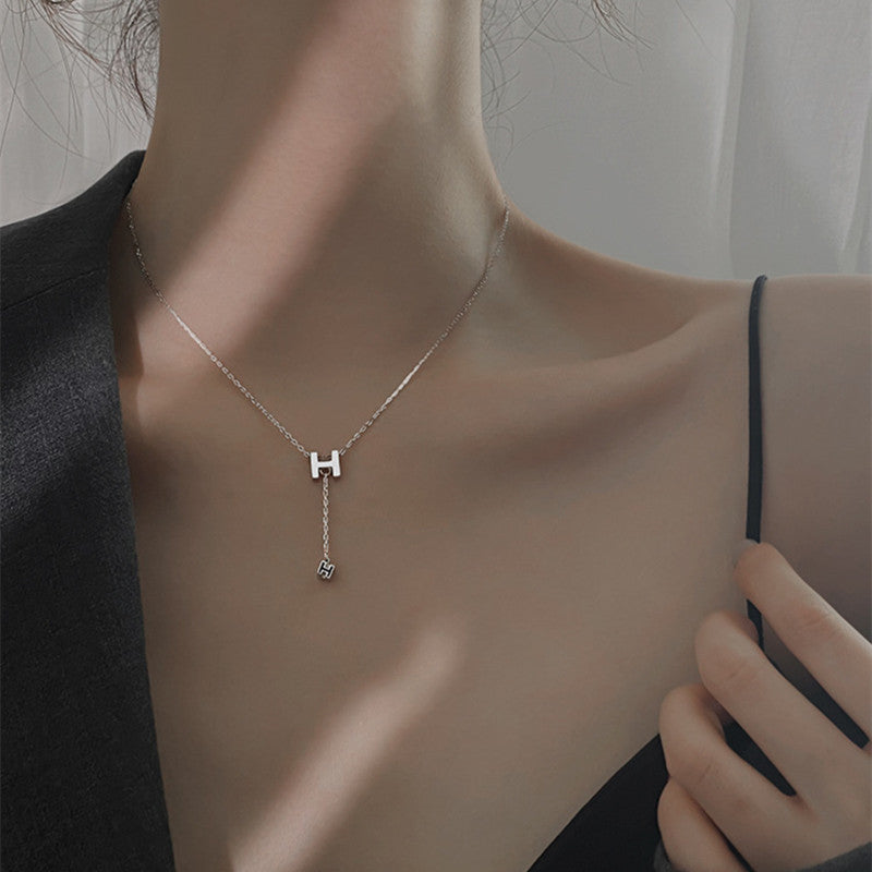 S925 Silver Sterling Letter H Necklace for Women