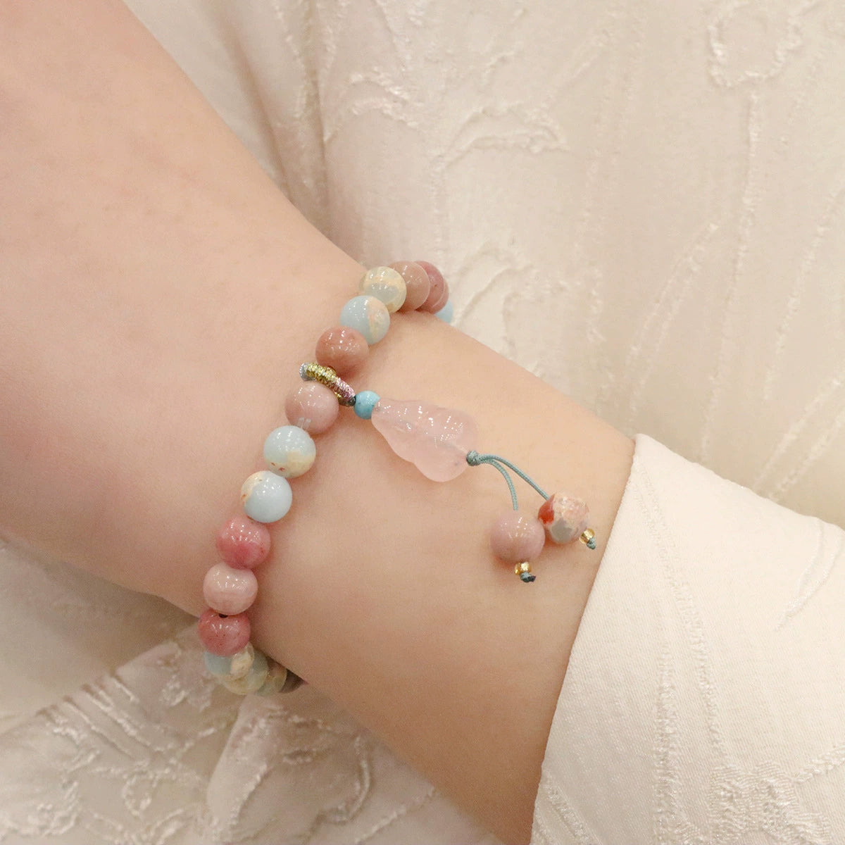 Shoushan Stone, Rose Quartz & Strawberry Quartz Bracelet