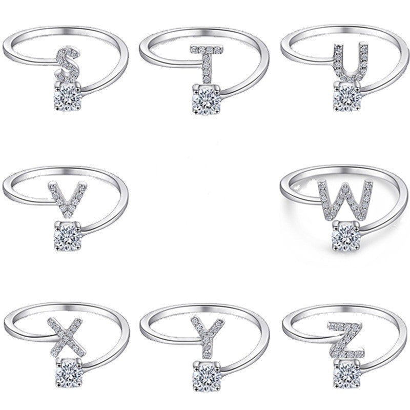 S925 Silver Sterling Letter A-Z Open Ring for Women