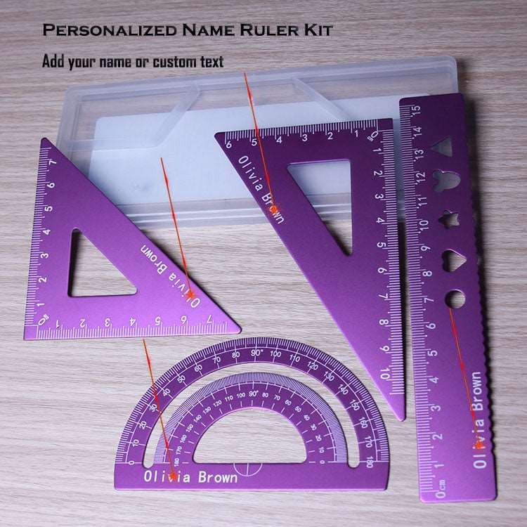 Personalized Name Ruler Kit Aluminum Metal Ruler for Students Adults with Centimeters and Inches Kids Ruler for School Laser Print Your Name