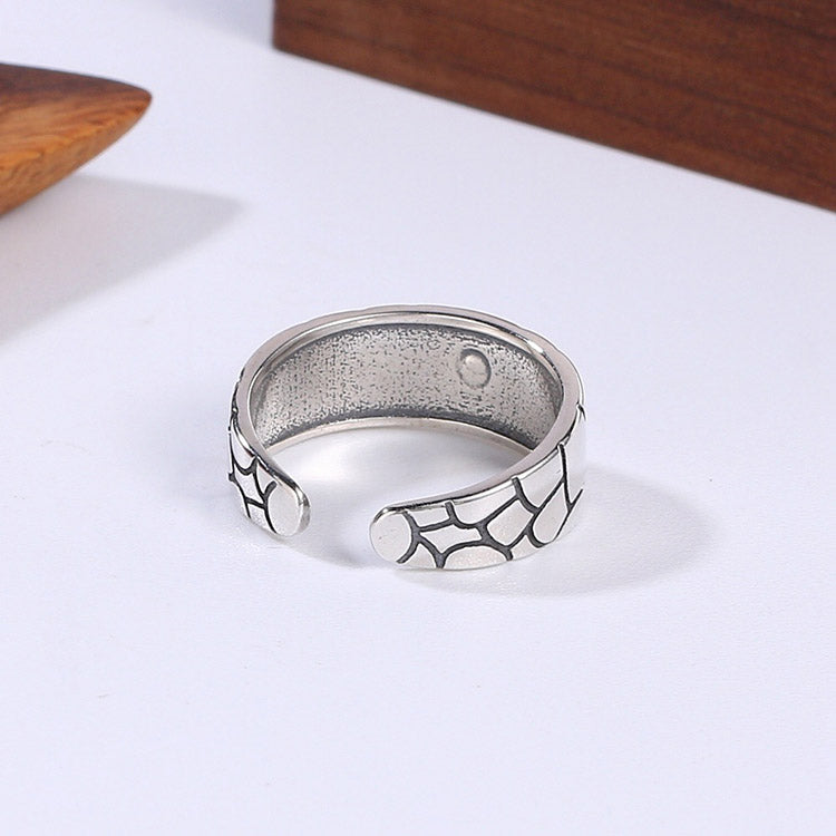 Handcrafted Snake Skin S925 Sterling Silver Adjustable Ring