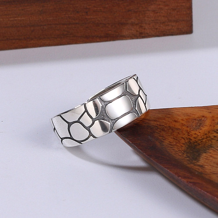 Handcrafted Snake Skin S925 Sterling Silver Adjustable Ring