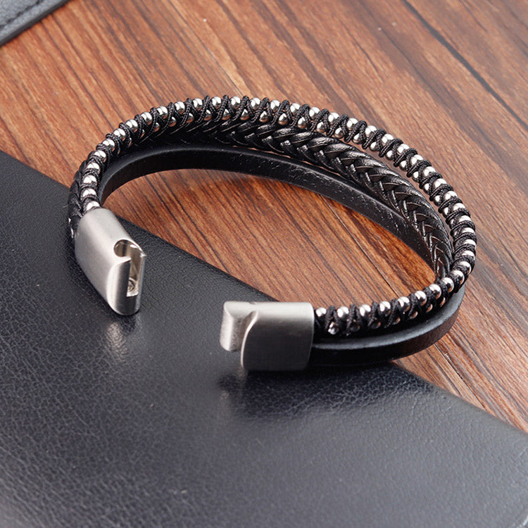 Stainless Steel Genuine Leather Bracelet