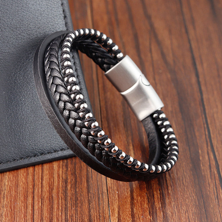 Stainless Steel Genuine Leather Bracelet