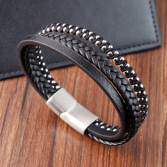 Stainless Steel Genuine Leather Bracelet