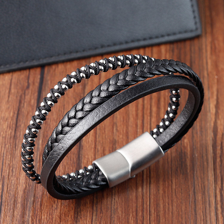 Stainless Steel Genuine Leather Bracelet