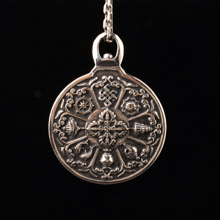 Handcrafted Tibetan Nine Palaces and Eight Trigrams S925 Sterling Silver Pendant