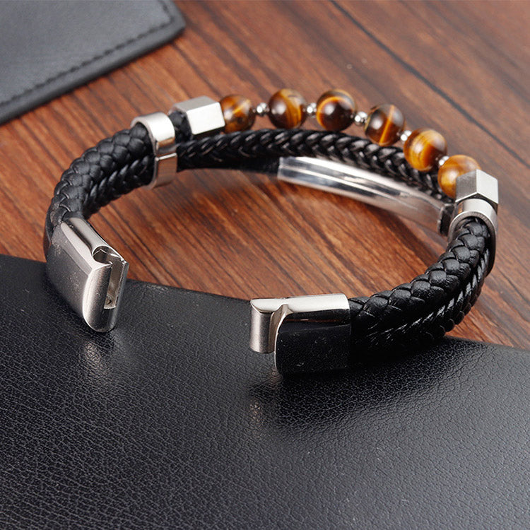 Tiger's Eye Stone Genuine Leather Bracelet for Men