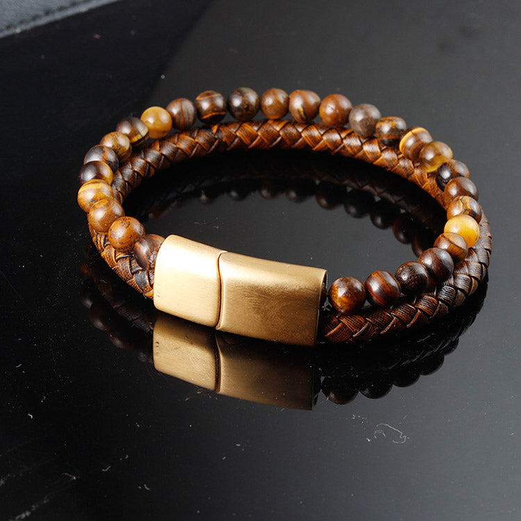 Tiger Stone Multi-layer Woven Bracelet for Men