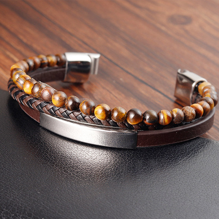 Tiger's Eye Genuine Leather Braided Bracelet for Men