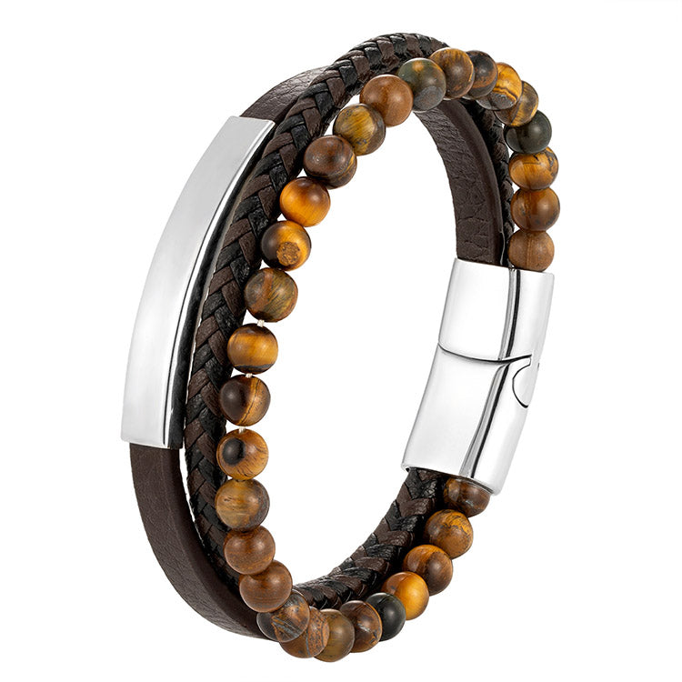 Tiger's Eye Genuine Leather Braided Bracelet for Men