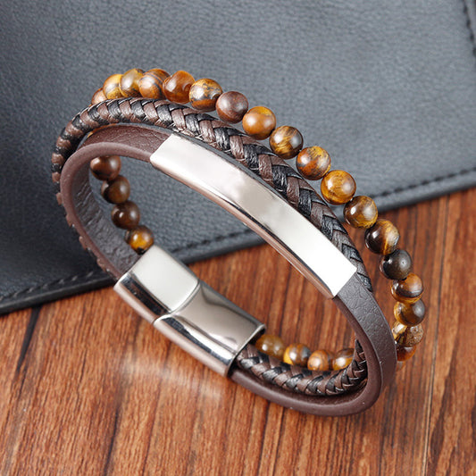 Tiger's Eye Genuine Leather Braided Bracelet for Men