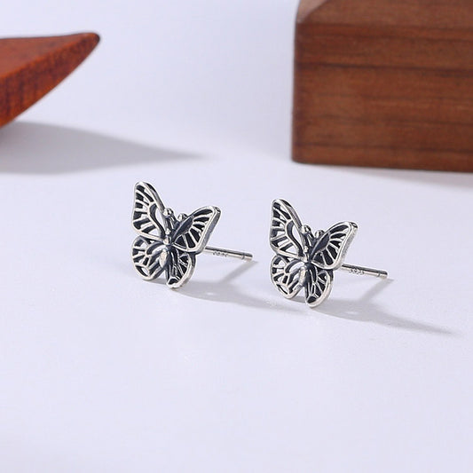 Handcrafted S925 Sterling Silver Butterfly Stud Earrings