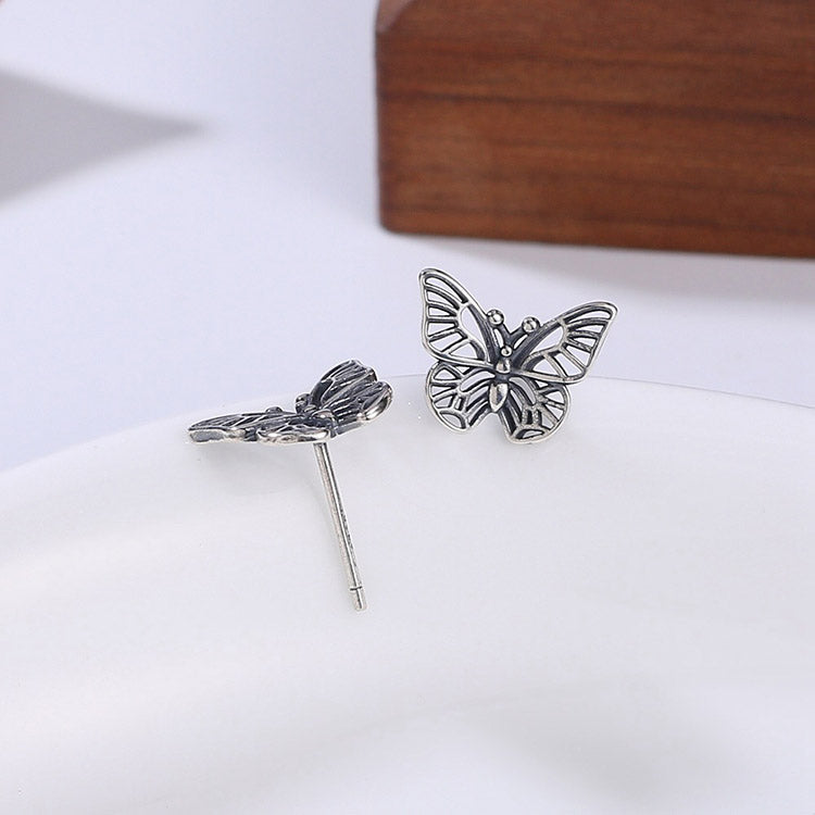 Handcrafted S925 Sterling Silver Butterfly Stud Earrings