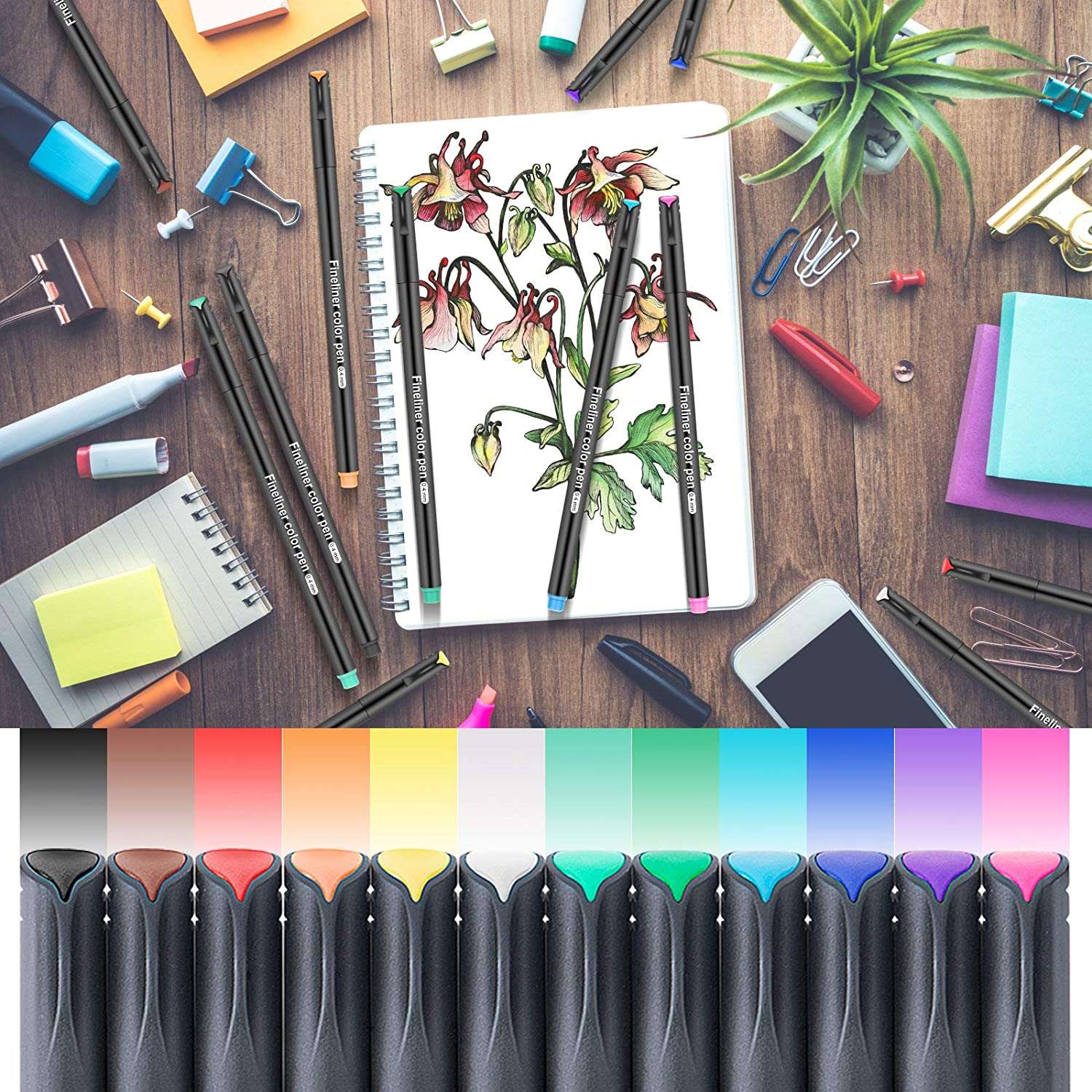 24 Pcs Planner Pens Colored Pens Set with 24 Colors Fineliner Color Pens 0.4mm Fine Tip Pen Drawing Journal Pens for Students Adults