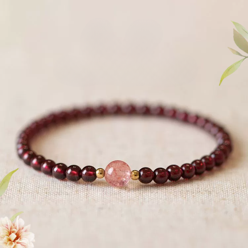 Garnet & Orchid Pendant with Strawberry Quartz Bracelet Single Loop