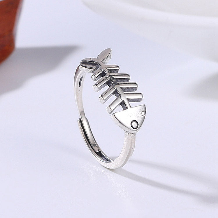 Handcrafted Fish Bone S925 Sterling Silver Adjustable Ring